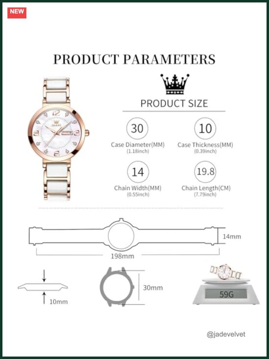 Luxury Ceramic & Stainless Steel Ladies Dress Watch - Pearl Dial, Diamond main image 6